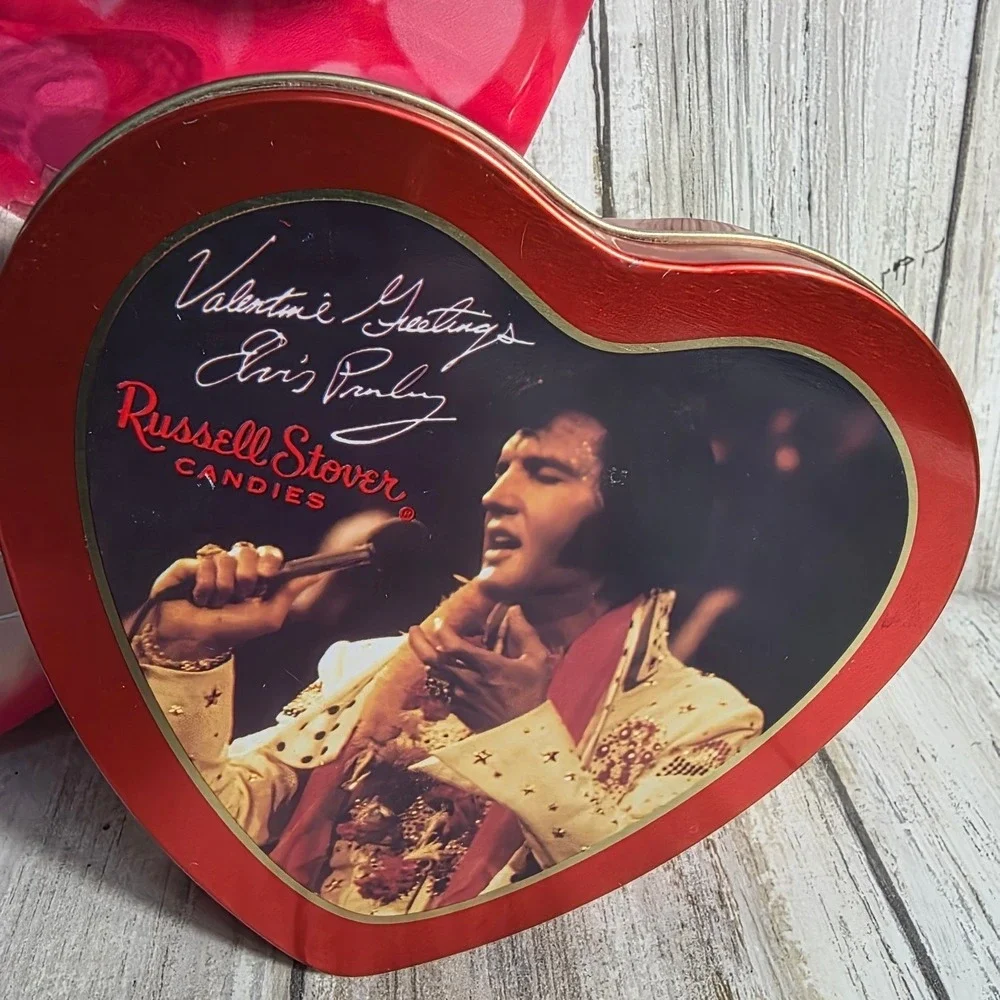 Elvis Presley Russell Stover Heart Candy Tins Set /2 Pink Red Music Memorabilia
